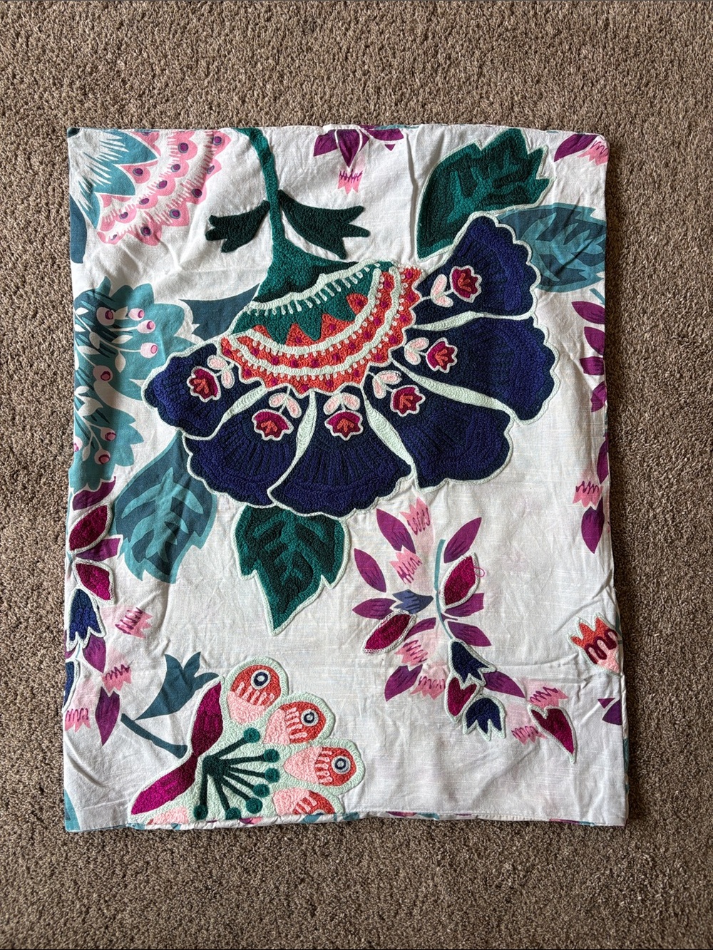 Anthropologie Floral Embroidered Cotton Standard Sham